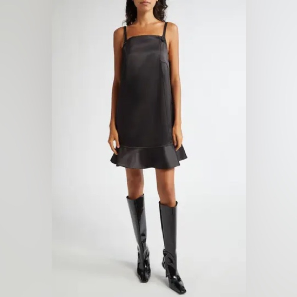 Ganni Duchesse Satin Black Mini Dress xs